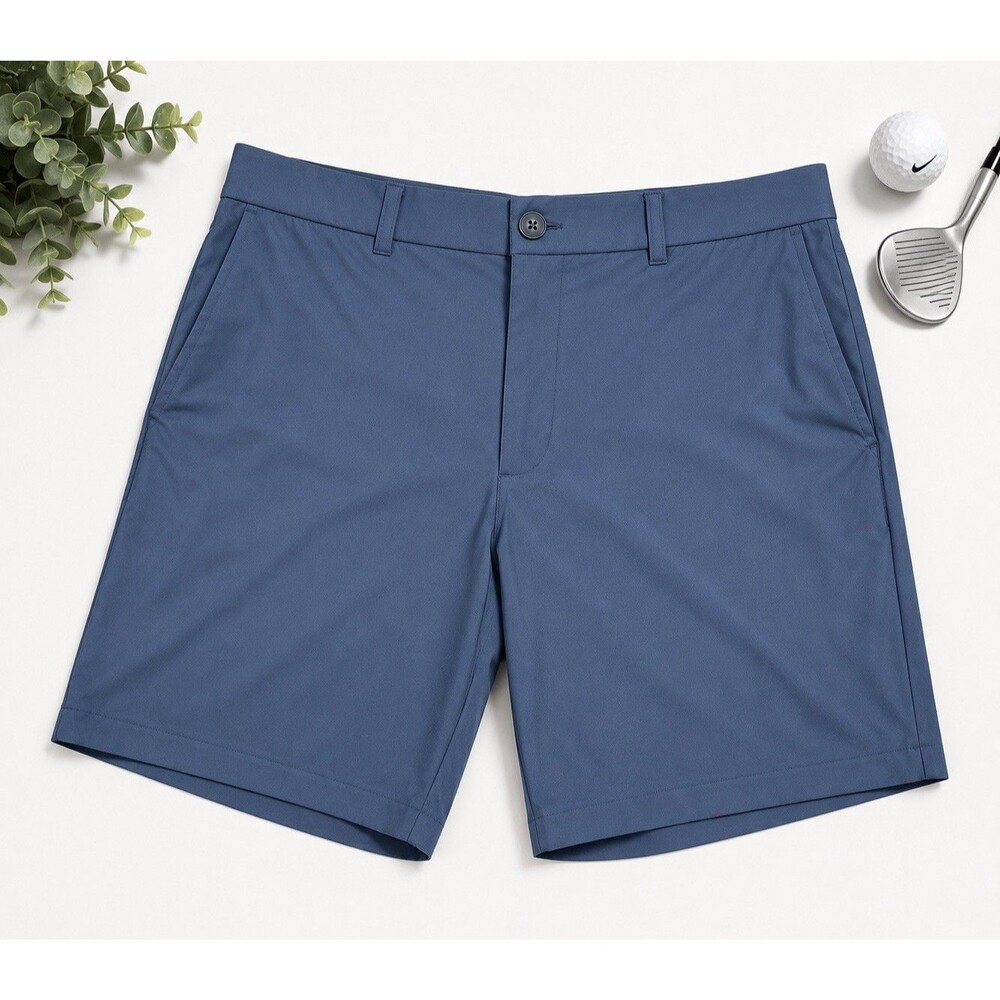 Callaway Golf Men’s Blue Solid Flat Front Shorts 38 Belt Loops Zip Logo